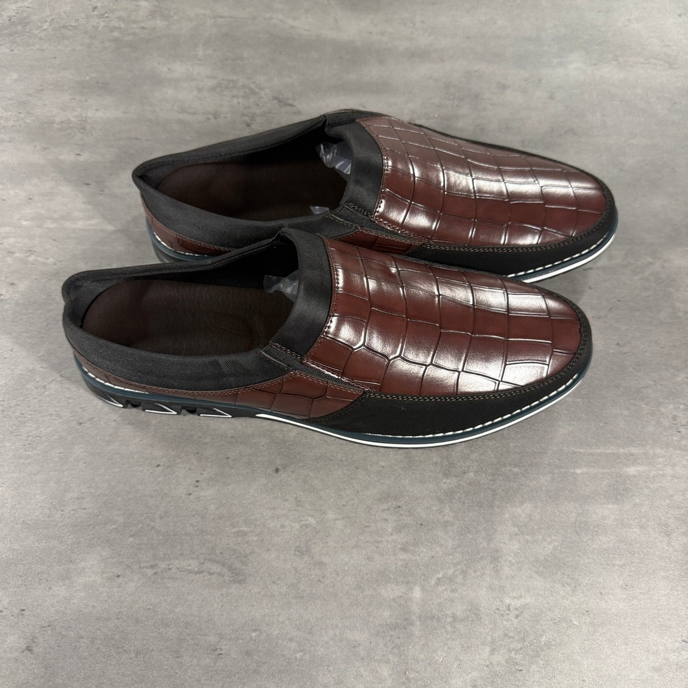 Brown Croc Black Slip-on Shoes Mens 12.5 Faux Crocodile Embossed Gator Skin